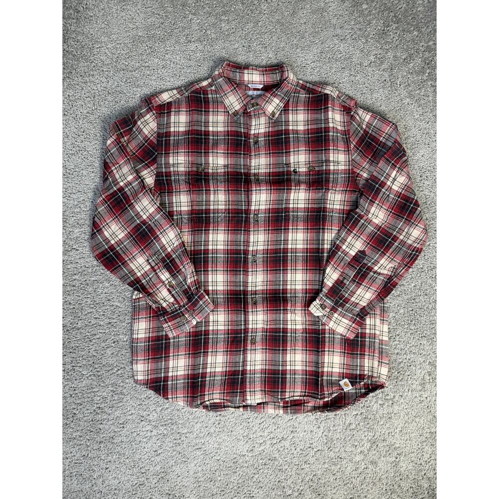 Carhartt Shirt Mens Large Red Plaid Trumbull Flannel Long Sleeve Button Up